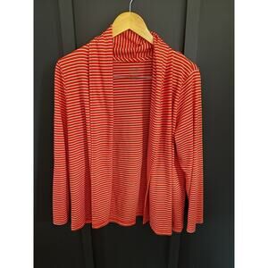 LL Bean Pima Cotton Open Cardigan Sweater Size Large Petite Orange Stripe Supima